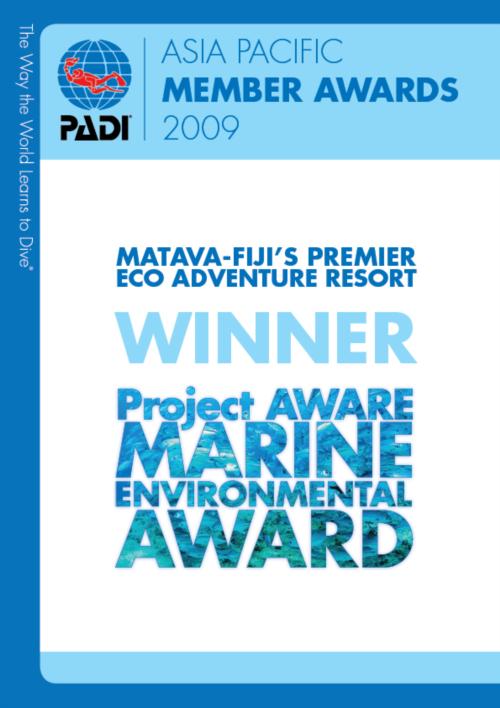 Matava wins Major Environmental Award at the PADI Asia Pacific Member Awards 2009