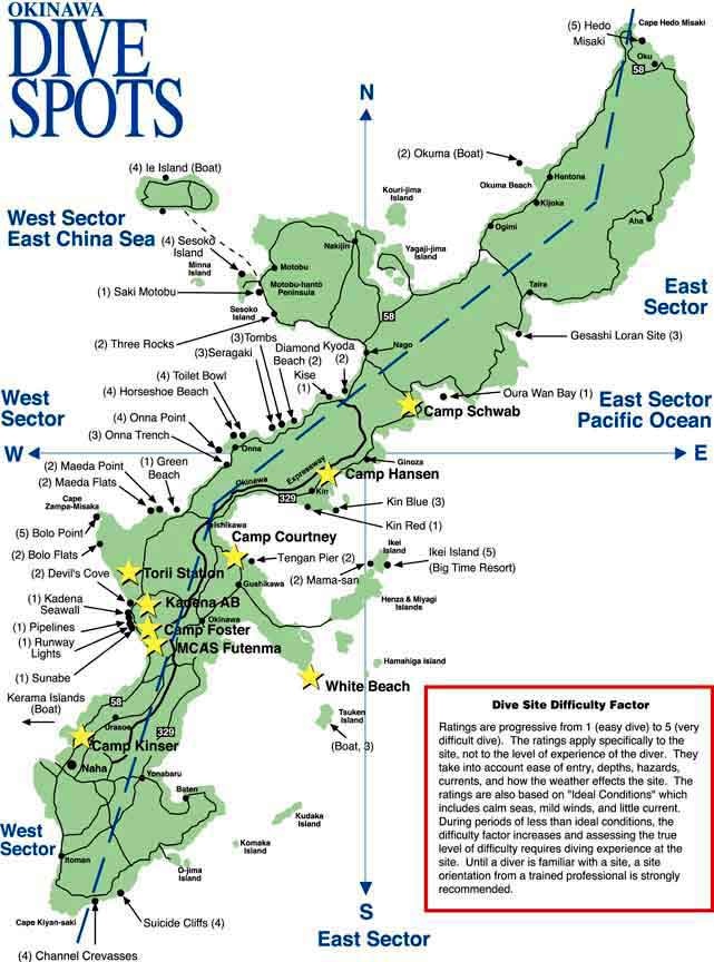 Okinawa dive map