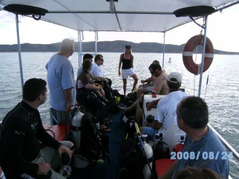 Aug 24th, Karen giving a presentation as we head to Scubateer Island